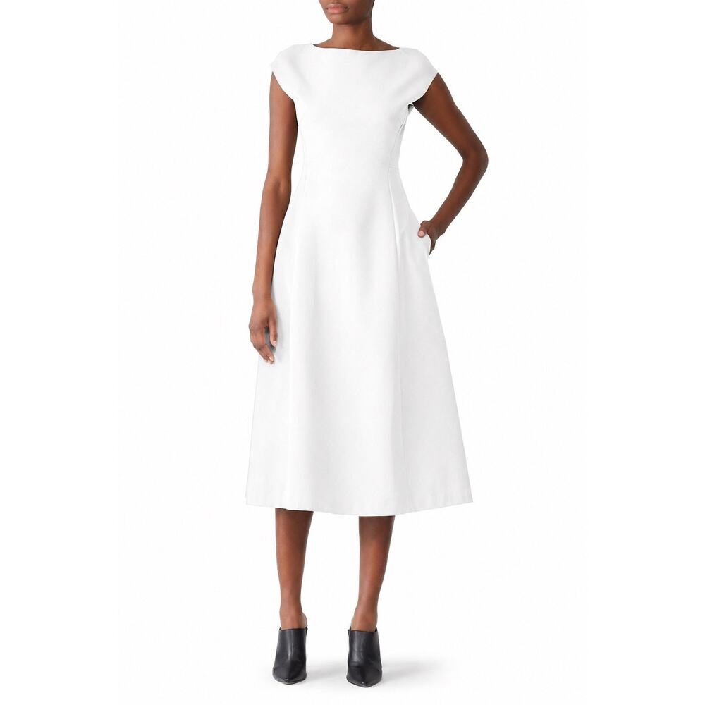 Theory Double Stretch Cotton Boatneck Tulip Dress White - Size: 2